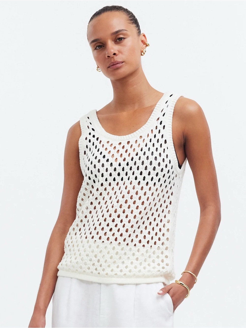 Madewell White Open-Knit Tank Top